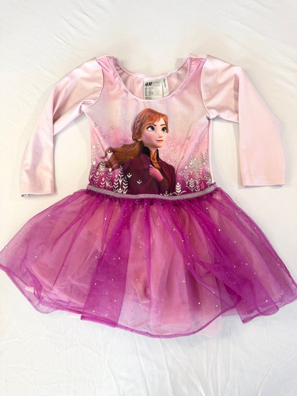 H&M Disney Frozen Princess Anna Pink Purple Glitter Tulle Tutu Dress Size 4-6Y